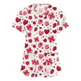 thumbnail image 1 of Dwralegc Valentines Day Scrubs for Women Short Sleeve Tee Love Heart Print V Neck Nurse Working T Shirts Stretch Workwear Red XL, 1 of 5