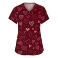 thumbnail image 1 of Dwralegc Valentines Day Scrubs for Women V Neck T Shirts Heart Pattern Short Sleeve Nursing Lightweight Top with 2 Pockets Workwear Wine XL, 1 of 5