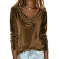thumbnail image 1 of Dwralegc Vintage Velvet Tops for Women Dressy Long Sleeve Cowl Neck Tshirts Holiday Party Slim Fit Trendy Pullover Shirt Loose Casual Clothes Khaki XL, 1 of 1