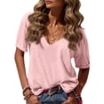 thumbnail image 1 of Dwralegc Women Fashion Deep V-Neck Short Sleeve Tops Short Sleeve V-Neck Tops Tee Casual Fashion Shirt Summer Oversized Basic Shirts Outfits Pink 2XL, 1 of 5