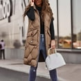 thumbnail image 1 of Dwralegc Women Long Vest Trendy Warm Vest Outwear Sleeveless Quilted Winter Puffy Long Vest Zip Up Solid Color Hooded Coat with Hood Coffee L, 1 of 4