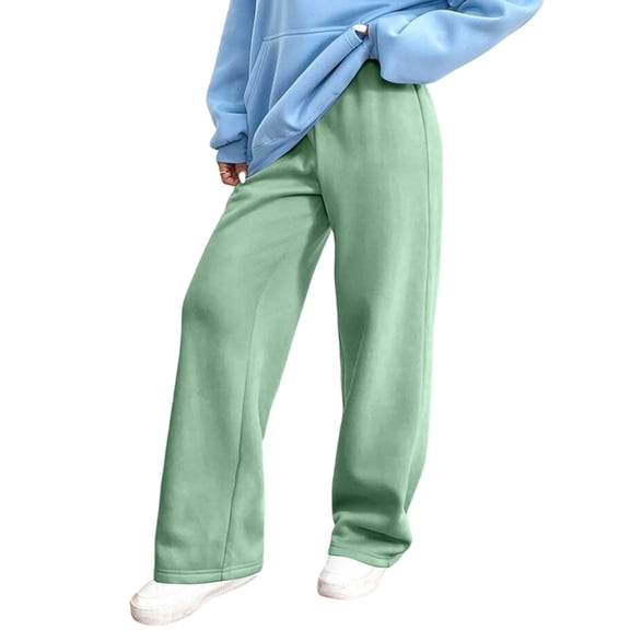 Dwralegc Women Sweatpants Fleece Lined Winter Warm Elastic Waist Wide Leg Pant Drawstring Athletic Loose Sweatpants with Pockets Mint Green 2XL