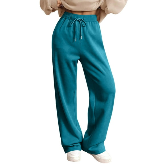 Dwralegc Women Sweatpants Fleece Winter Loose Elastic Waist Drawstring Pants Wide Leg Baaggy Athletic Sweatpants with Pockets Cyan S