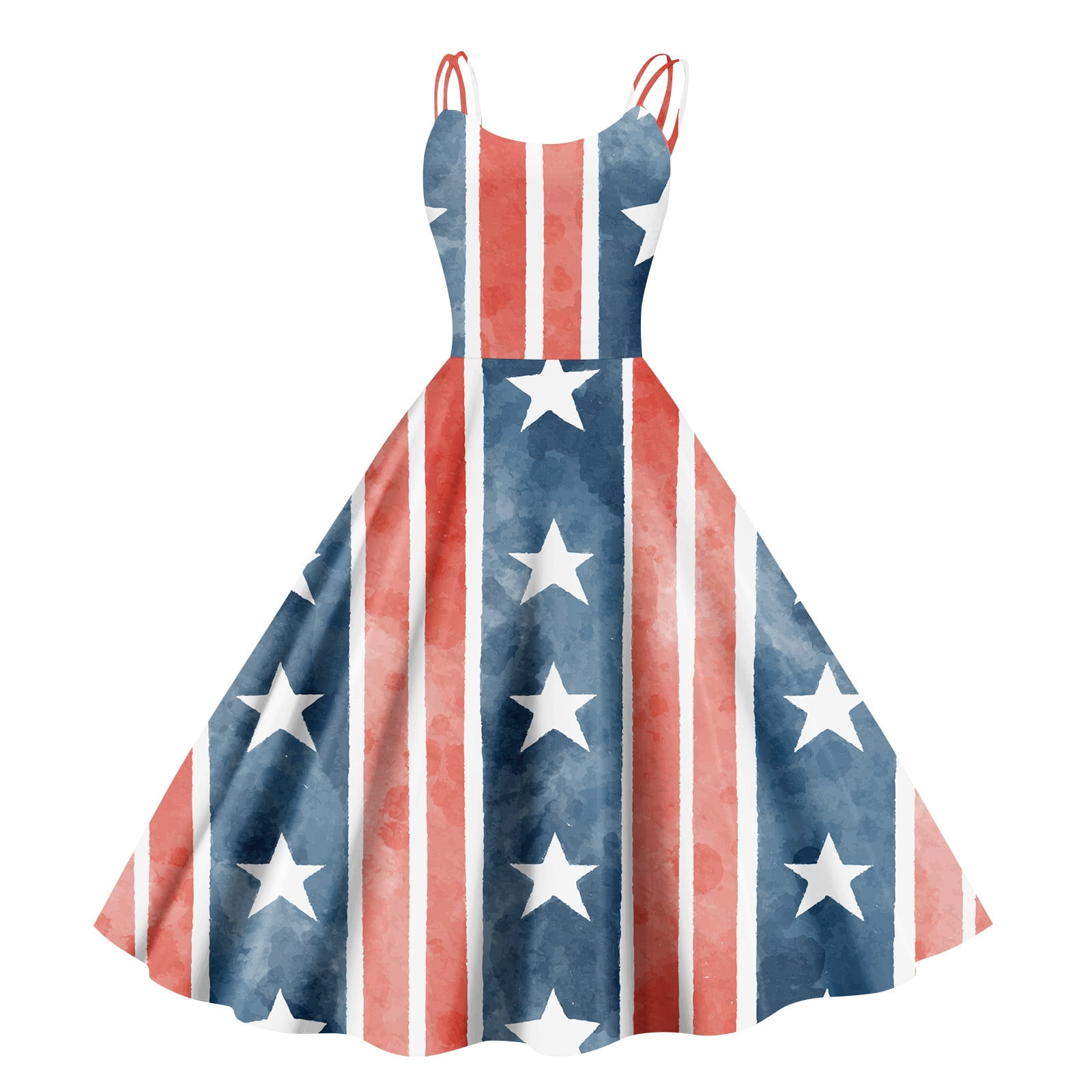 Dwralegc Women's 4th Of July Dress Sleeveless V-Neck Flowy Dress for ...