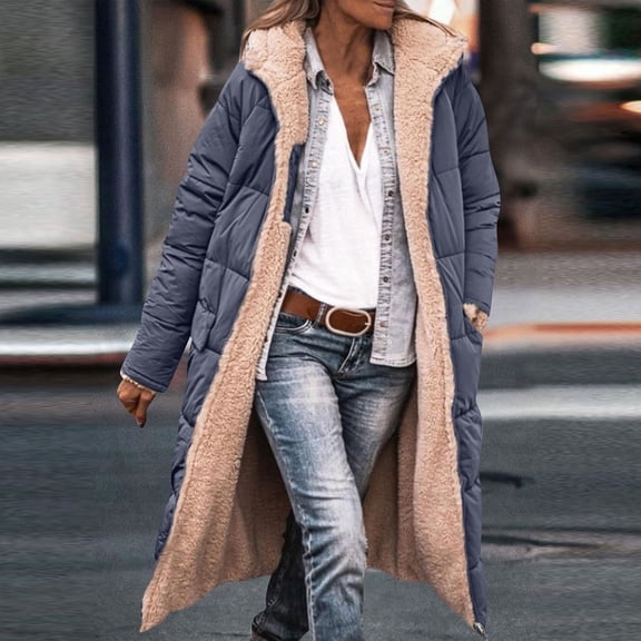 Dwralegc Women's Long Puffer Coat Parka Sherpa Jackets Oversized Reversible Fleece Puffer Shearling Down Jacket Overcoats Outerwear Winter Fashion Coat Dark Gray 2XL