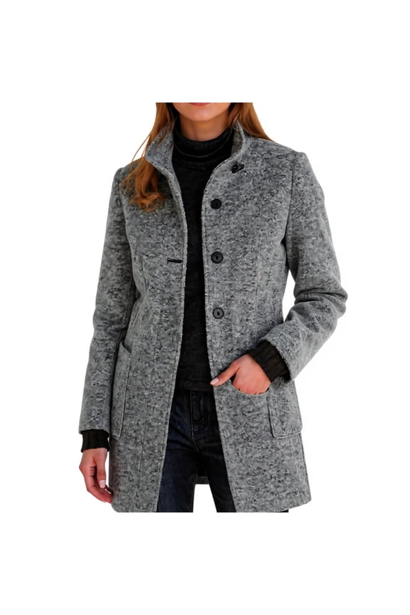 Women's Mid-Long Pea Coats Plus Size Mid Long Winter Coat Single Breasted Trench Wool Blend Jackets & Coats Casual Balck Overcoat with Pockets Clearance Light Gray 2XL