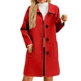 thumbnail image 1 of Dwralegc Women's Mid-Long Pea Coats Thicken Mid Long Winter Coat Single Breasted Trench Wool Blend Jackets & Coats Plus Size Balck Overcoat with Pockets Clearance Red 2XL, 1 of 4