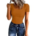 thumbnail image 1 of Dwralegc Women's Short Sleeve Square Neck Tops Ribbed Knit Square Neck Loose Slim Fitted Blouse Slim Fit Summer Tee Tshirt Basic Outfits Saffron L, 1 of 4