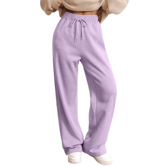 Dwralegc Women's Sweatpants Fleece Lined Fall Winter Warm Drawstring Wide Leg Pant Elastic Waist Baaggy Loose Sweatpants with Pockets Light Purple M