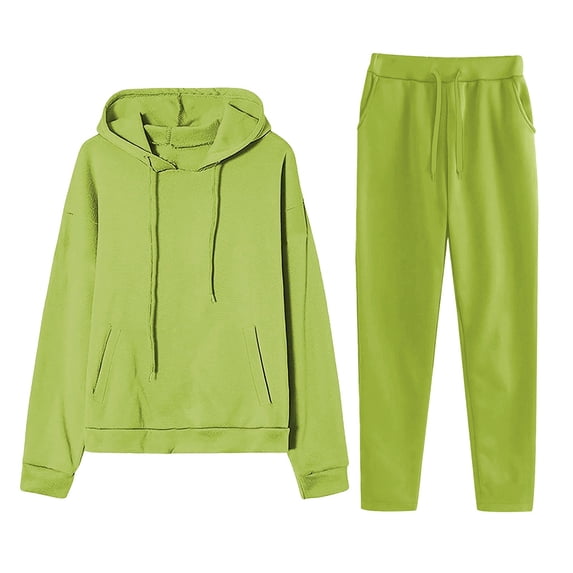 Dwralegc Women's Tracksuit 2 Piece Hoodie and Sweatpants Solid Color Relaxed Fit Hoodie Joggers Athletic Pant Set Sweat Fall Suits with Pockets Light Green 2XL
