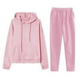 thumbnail image 1 of Dwralegc Women's Tracksuit 2 Piece Hoodie and Sweatpants Solid Color Sweat Hoodie Jogging Sport Pants Set Fleece Fall Winter Suits with Pockets Pink L, 1 of 5
