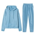 thumbnail image 1 of Dwralegc Women's Tracksuits 2 Piece Set Solid Color Fleece Hoodie Joggers Running Pants Set Casual Fall Winter Suits with Pockets Light Blue L, 1 of 5