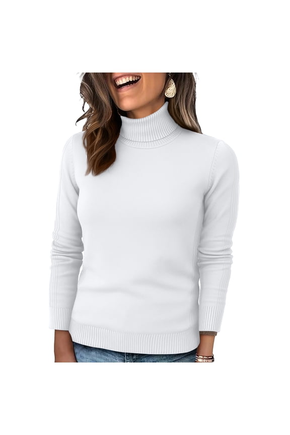 Women's Turtleneck Sweater Long Sleeve Basic Knit Sweaters Pullover Cozy Casual Wool Fall Winter Sweater White M