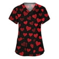 thumbnail image 1 of Dwralegc Women's Valentines Printed Scrub Tops Short Sleeve Shirts Heart Pattern V Neck Nurse Plus Size Shirt with 2 Pockets Uniform Red M, 1 of 5
