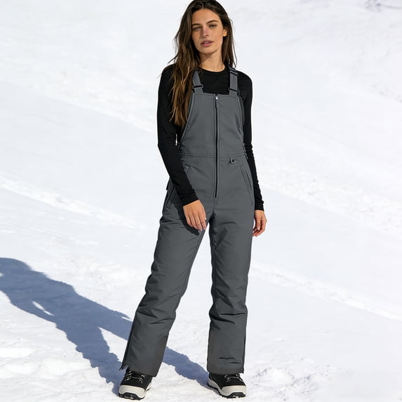 Dwralegc Womens Bib Snow Pants Windproof Insulated Snow Bib Overalls Sport Winter Outdoor Pant Waterproof Warm Ski Overalls Athletic Bib Overalls Dark Gray XL