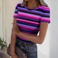thumbnail image 1 of Dwralegc Womens Casual Short Sleeve Striped Tops Trendy Dressy Striped Graphic Crew Neck Tshirts Fitted Slim Fit Ribbed Tees Casual Summer Shirt Dark Purple XL, 1 of 5