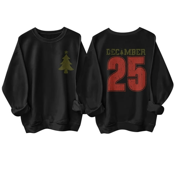 Dwralegc Womens Christmas Graphic Sweatshirts December 25 Graphic Print Xmas Long Sleeve Shirts Classic Funny Sweatshirts Fall Winter Fleece Pullover Black XL