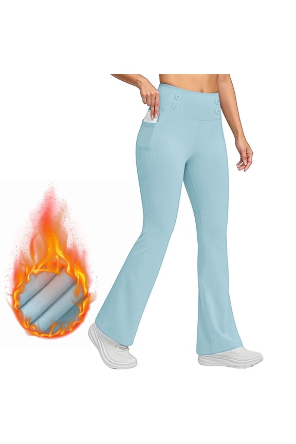 Womens Fleece Lined Leggings Full Length No Front Fleece Leggings Lounge Workout Gym Pants Soft Warm Winter Pant Blue 2XL