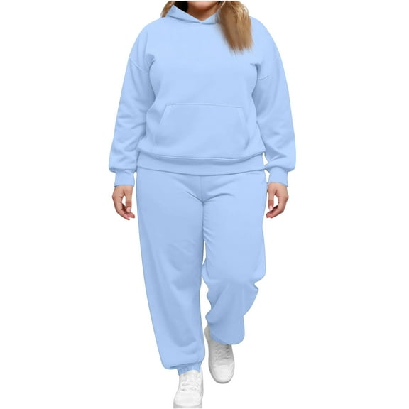 Dwralegc Womens Hoodie Sweatsuit 2 Piece Solid Color Sweat Hoodie Joggers Athletic Pant Set Fleece Fall Winter Suits with Pockets L