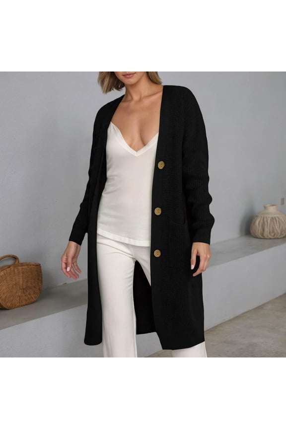 Womens Long Hooded Cardigan Sweaters Winter Long Coats Open Front Cable Knit Lightweight Outerwear Maxi Oversized Sweaters Pockets Trendy Jackets Black 2XL