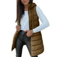 thumbnail image 1 of Dwralegc Womens Long Puffer Vest Sleeveless Solid Color Winter Warm Hooded Vest Trendy Puffy Vest Outwear Zip Up Quilted Long Outfits with Pockets Khaki S, 1 of 7