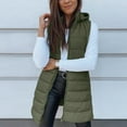 thumbnail image 1 of Dwralegc Womens Long Puffer Vest Solid Color Quilted Winter Fashion Long Vest Trendy Puffy Outfits Zip Up Sleeveless Hooded Outwear with Pockets Army Green L, 1 of 7