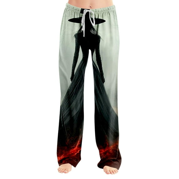 Dwralegc Womens Pajama Pants Halloween Cute Halloween Printed Long Bottoms Casual Pajama Pants Elastic Waist Drawstring Soft Pjs Pants Gray 2XL