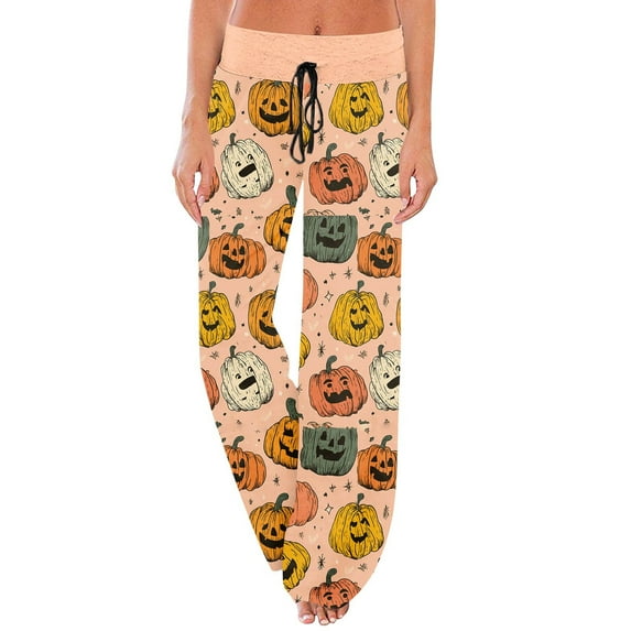 Dwralegc Womens Pajama Pants Halloween Cute Halloween Printed Long Bottoms Lounge Pajamas Pants Elastic Waist Drawstring Fuzzy Pj Pants Pink L