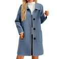 thumbnail image 1 of Dwralegc Womens Pea Coat Casual Single Breasted Wool Blend Coat Stand Collar Trench Thicken Jackets & Coats Winter Balck Overcoat with Pockets Clearance Blue XL, 1 of 4