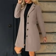 thumbnail image 1 of Dwralegc Womens Pea Coat Dress Stand Collar Outerwear Coats Mid Long Trench Wool Jackets & Coats Thicken Balck Peacoat with Pockets Khaki L, 1 of 6