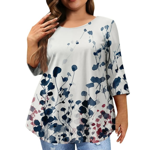 Dwralegc Womens Plus Size Tops 3/4 Sleeve Tunic Casual Blouses with Leggings Crewneck Spring 2026 Clothes Dressy Loose Fit with Asymmetrical Hem Tops Sky Blue XL