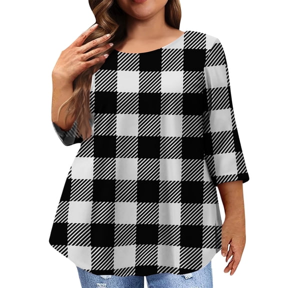 Dwralegc Womens Plus Size Tops Crewneck 3/4 Sleeve Casual Blouses with Asymmetrical Hem Tunic Fall 2026 Clothes Loose Fit Dressy with Asymmetrical Hem Tops Dark Gray 2XL