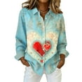 thumbnail image 1 of Dwralegc Womens Plus Valentine Tops Lapel Collar Long Sleeve Blouses Casual Dressy Heart Graphic Clothes Lightweight Loose Holiday Shirt Red 3XL, 1 of 5