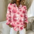 thumbnail image 1 of Dwralegc Womens Plus Valentine Tops Long Sleeve Lapel Collar Clothes Dressy Loose Love Print Blouses Plus Lightweight Holiday Shirts Watermelon Red 3XL, 1 of 5