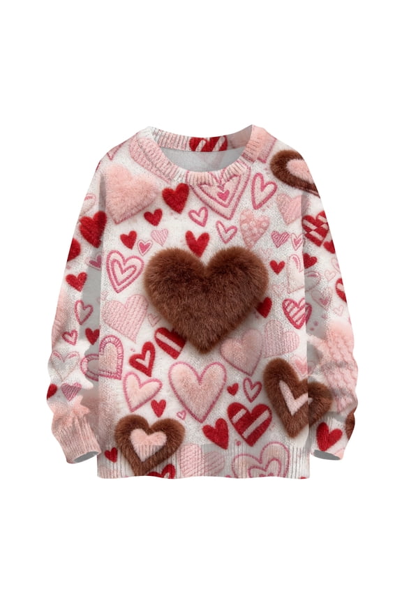 Womens Pullover Sweater Heart Graphic Cute Sweaters Knitted Long Sleeve Lightweight 2026 Casual Pullover Pink M