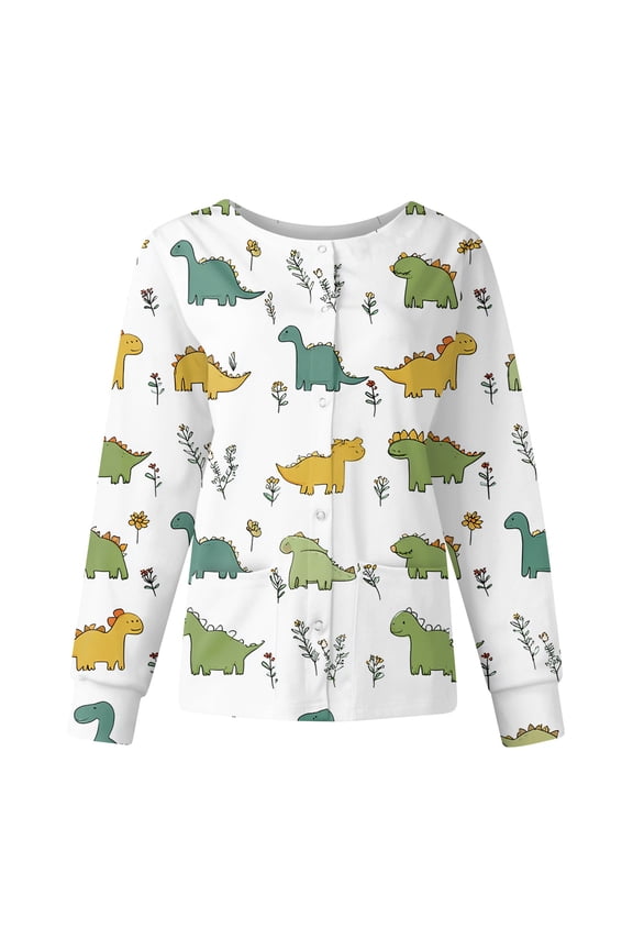 Womens Scrub Jacket Cute Cartoon Printed Long Sleeve Button up Plus Size Medical Nurses Working Uniforms Clearance Nurse Jacket Mint Green 2XL