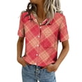 thumbnail image 1 of Dwralegc Womens Short Sleeve Tunic Blouse V Neck Button Down Shirts Dressy Casual Work Clothing Business Solid Color Summer Spring Short Sleeve Tops Watermelon Red M, 1 of 5