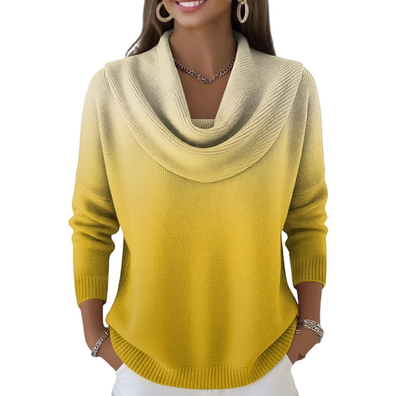 Dwralegc Womens Sweaters Casual Multicolor Cowl Neck Knitted Pullover Long Sleeve Clothes Jumper Cozy Winter Spring Sweaters Yellow 2XL