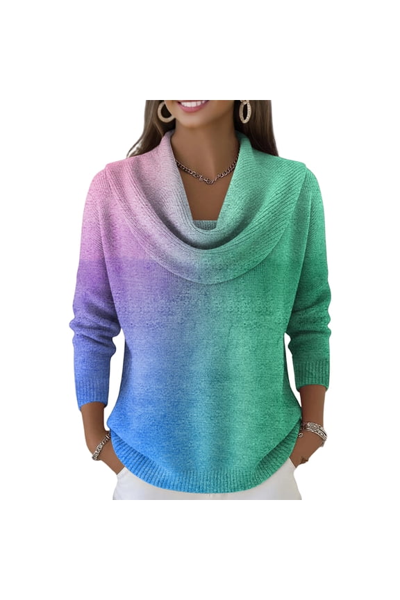 Womens Sweaters Fashion Multicolor Jumper Knitted Blouses Long Sleeve Pullover Cowl Neck Cozy Winter Spring Sweater Light Green XL