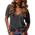 thumbnail image 1 of Dwralegc Womens V Neck T Shirts Short Sleeve V-Neck Tops Tee Casual Oversized Shirts Summer Fashion Lightweight Shirt Clothes Dark Gray L, 1 of 5