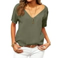 thumbnail image 1 of Dwralegc Womens V Neck T Shirts Solid Fashion Shirts Summer Short Sleeve V-Neck Tops Tee Lightweight Loose Fit Shirt Outfits Army Green S, 1 of 5