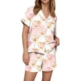 thumbnail image 1 of Dwralegc Womens Valentin's Day Pajamas Shorts Set Heart Printed Lapel Button Down Short Sleeve 2 Piece Pjs Sets Loose Fit Cute Comfy Pajama Set Khaki M, 1 of 5