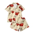 thumbnail image 1 of Dwralegc Womens Valentin's Day Pajamas Shorts Set Heart Printed Short Sleeve Button Down Lapel Pajamas and Shorts Cute Loose Fit Sleepwear 2 Piece Pjs Shorts Set Beige M, 1 of 5