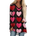 thumbnail image 1 of Dwralegc Womens Valentines Day Outfit Loose Fit V- Neck Lightweight Tops Valentine Fashion Tshirts Heart Graphic Long Sleeve Tees Black 3XL, 1 of 5