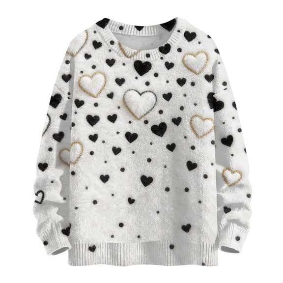 Dwralegc Womens Valentines Day Sweater Heart Graphic Casual Sweaters Knitted Crew Neck Fashion 2026 Plus Size Pullover White 2XL