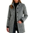 thumbnail image 1 of Dwralegc Wool Pea Coats for Women Plus Size Stand Collar Wool Coat Trench Mid Long Thicken Jackets Outerwear Balck Peacoat with Pockets Clearance Light Gray L, 1 of 4