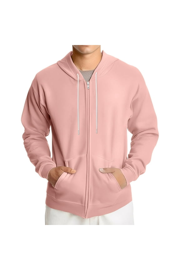 Zip Up Hoodie Men Long Sleeves Full Zip-Up Hooded Sweatshirt Lightweight Drawstring Casual Hoodies Fall Solid Color Athletic Coat with Pocket Watermelon Red 3XL