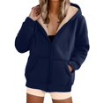 thumbnail image 1 of Dwralegc Zip Up Hoodie Women Thick Sherpa Lined Hoodie Warm Clothing Long Sleeve Winter Casual Hoodies with Pockets Royal Blue XL, 1 of 5