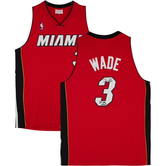 Dwyane Wade Miami Heat Autographed Red Mitchell & Ness Swingman Jersey with "3x NBA Champ" Inscription - Fanatics Authentic Certified