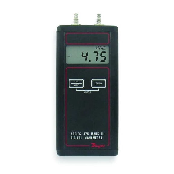 Handheld digital manometer, range 0-200.0" w.c. (49.82 kPa), max. pressure 30 psig.